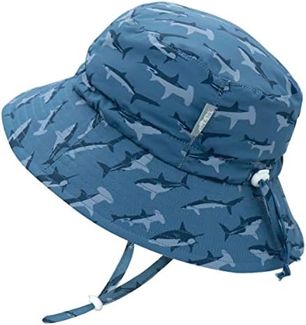 JAN & JUL Summer Bucket Sun-Hats for Boys, Foldable Adjustable (XL: 6-12 Years, Shark)