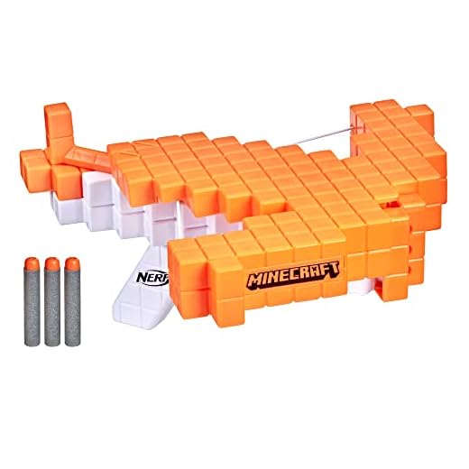 NERF Minecraft Pillager's Crossbow, Dart-Blasting Crossbow, Includes 3 Elite Darts, Real Crossbow Action, Pull-Back Priming Handle