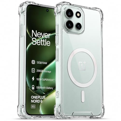 Image of Transparent Back Cover for OnePlus Nord 6 5G Cover Shockproof Side TPU Bumper & Back Pc Protective Magnetic Support Cover Case (OnePlus Nord 6 5G)