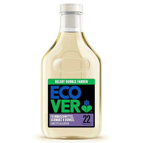 Ecover Fijnwasmiddel zwart & donker – limoen & lotus (1 l/22 wasladingen), vloeibaar wasmiddel met plantaardige ingrediënten, Ecover wasmiddel voor donkere was
