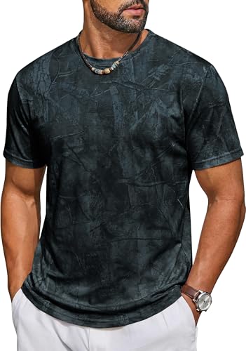Runcati Mens Short Sleeve Crew Neck T-Shirt Tie Dye Casual Graphic Shirt Hipster Stretchy Tee Tops Black