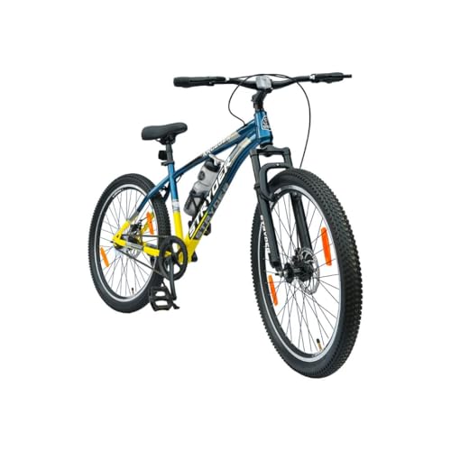 Image of Stryder 26T Krueger Mountain Cycle for Adults | Front Suspension | Dual Disc Brakes | Welded Steel Frame | Double Wall Alloy Rims | Unisex Bicycle | 90% Assembled | Blue and Yellow
