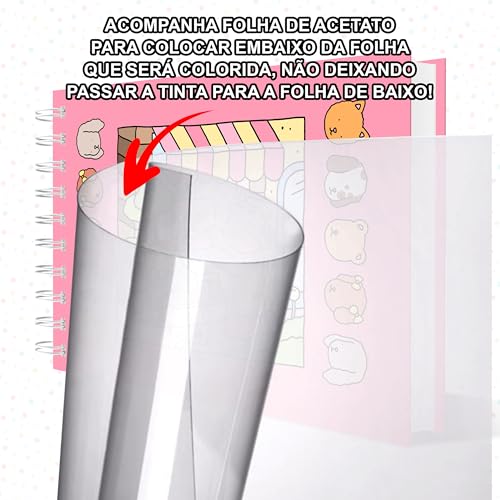 Livro de Colorir Ursinhos, 50 Folhas, 180g, Tamanho A5, Capa Dura, Branco Rosa