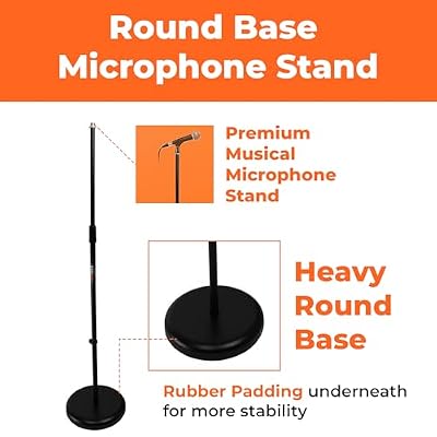 Gearlux Round Base Microphone Stand with Adjustable Height up to 59 Inches