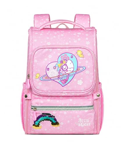 KAPAVER HELLO DRAGON AGS Technology 20L Lightweight School Backpack for Boys & Girls Ages 8–12 | Ergonomic Spine Support, Large Storage & Waterproof Design (Unicorn Pink)