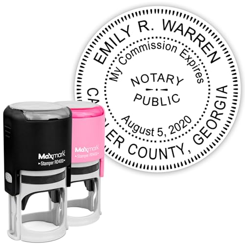 Round Notary Stamp for State of Georgia- Self Inking Stamp - Top Brand Unit with Bottom Locking Cover for Longer Lasting Stamp - 5 Year Warranty