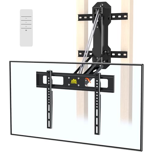 FORGING MOUNT Motorized Fireplace Pull Down TV Mount with Remote for 32-85' TVs, Electric Above Fireplace TV Wall Mount with Height Adjustable, Swivel,Tilt, Holds 88 lbs Max VESA 600x400