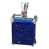 Solid 925 Sterling Silver Prong Lapis Lazuli Rectangle Gemstone Pendant For Women Girls, Unique Gift For Her
