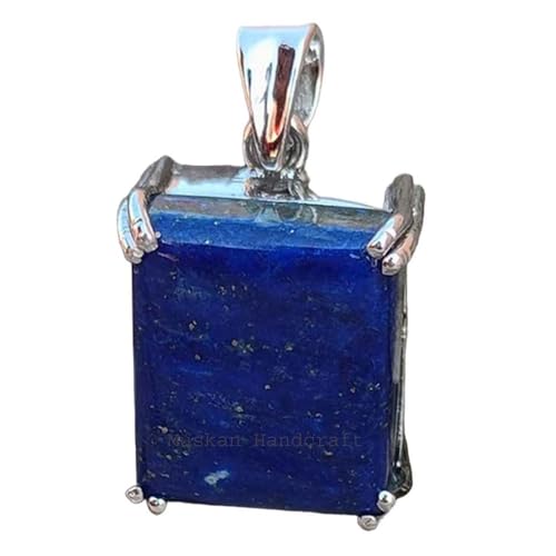 Solid 925 Sterling Silver Prong Lapis Lazuli Rectangle Gemstone Pendant For Women Girls, Unique Gift For Her