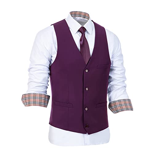 Image of Furuyal Men's Suits 3 Piece Slim Fit Suit Set,Two Button Wedding Business Tuxedo Solid Blazer Jacket Vest Pants with Tie