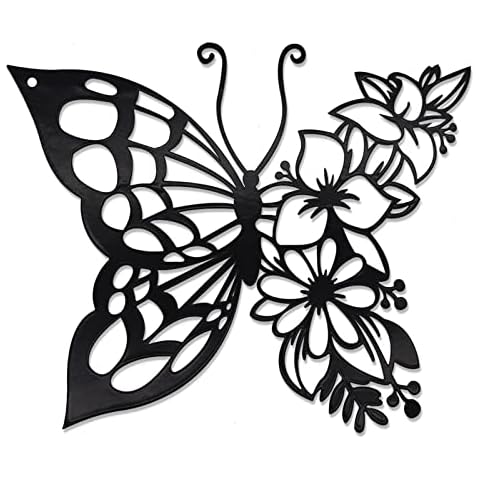 EZ4ENCE Butterfly Decoration Wall Art Boho Home Decor Hanging Appearance Metal Flower for Bedroom Living Room Wall,Black(Medium) Cover