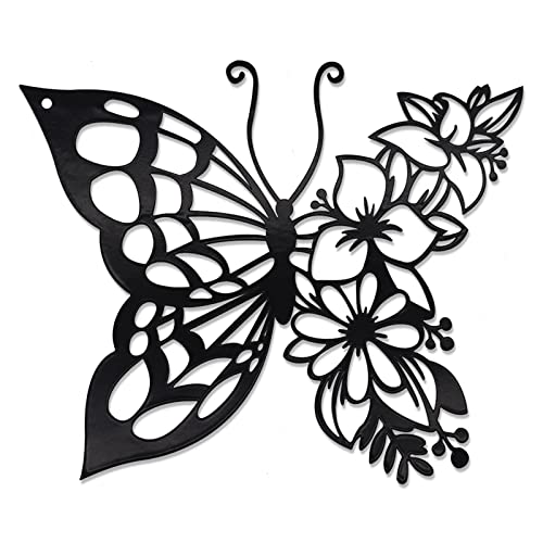 Image of EZ4ENCE Butterfly Decoration Wall Art Boho Home Decor Hanging Appearance Metal Flower for Bedroom Living Room Wall,Black(Medium)