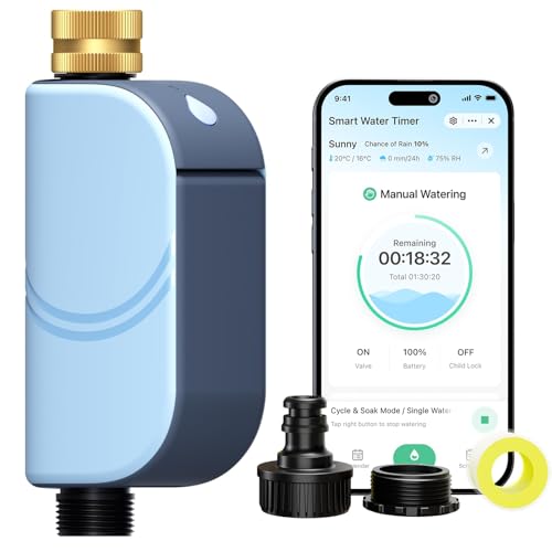 EZAIoT WiFi Water Timer for Garden Hose Smart Sprinkler Controller with Heavy-Duty Brass Inlet & Flow Meter No Hub Required App Control Rain Delay Outdoor Hose Valve