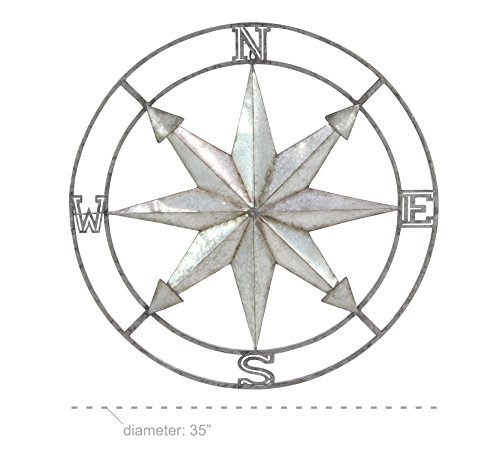 Deco 79 Metal Compass Home Wall Decor Wall Sculpture with Distressed Copper Like Finish, Wall Art 35" x 3" x 35", Silver - Image 11