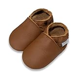 Basrakids Leather Baby Shoes Moccasins Soft sole Slippers Anti-Slip Baby Walking Crib shoes for Infant Toddler Boys Girls Brown (L,12-18 months)