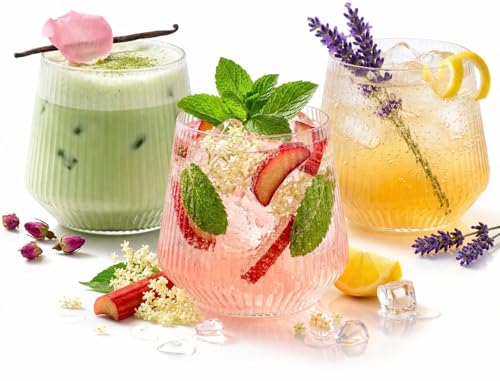 40 count 12 Ounce Ribbed Cups Origami Unbreakable Stemless Plastic Wine Champagne Whiskey Glasses Elegant Durable Disposable Indoor Outdoor Ideal for Home, Office, Bars, Wedding, Ripple (Clear)