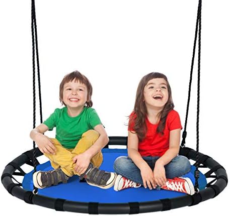 COSTWAY Children Tree Swing Set, 100cm Giant Round Nest Swings with Adjustable Length Hanging Ropes, Saucer Swing Seat for Kids, 150kg Capacity (Blue)