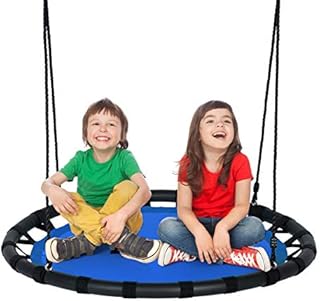 COSTWAY Children Tree Swing Set, 100cm Giant Round Nest Swings with Adjustable Length Hanging Ropes, Saucer Swing Seat for Kids, 150kg Capacity (Blue)