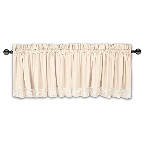 Homebia Designs Cotton Flax Window Valances Set Of 2 For Country Style Farmhouse Vintage Décor - Eco Friendly 72 Inch Wide Valance With Lace - 72X16 Inch - Natural - 2 Valances #TOP7