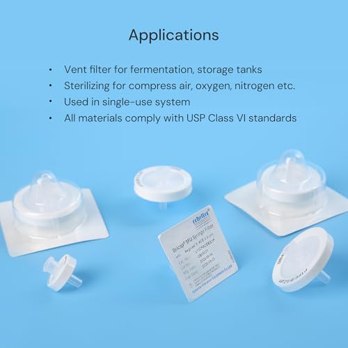 Image of Pack of 10 Hydrophobic PTFE Syringe Filters 0.2μm 33mm for Air Venting, Sterile Individually Packaged