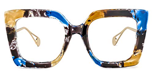 Image of Zeelool Chic Oversized Thick Square Blue Light Blocking Glasses for Women Qatar ZOP01892-01 Blue-Black