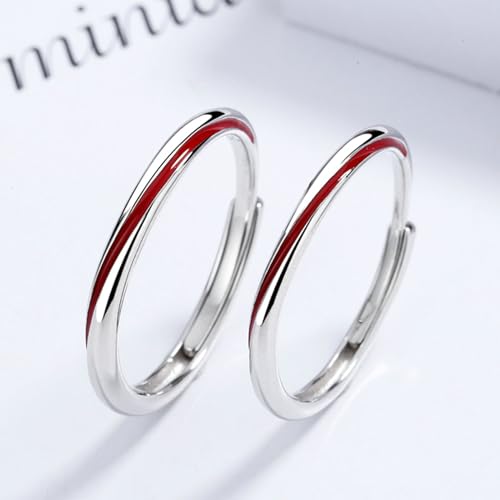 BCughia Anillos de Compromiso Pareja Ajustables, Anillo de Boda Grabado I love you Línea Roja Mobius Anillos de Parejas Novios - imagen 4