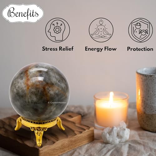 Image of Certified Chrysoberyl Cats Eye Crystal Ball for Meditation - Premium Crystal Vastu Items for Home and Feng Shui Items for Good Luck - Ideal for Pooja Supplies and Spiritual Practices (2 inch Inch)