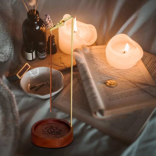Incense Holder For Sticks Ash Catcher,Handmade Upside-Down Wooden Incense Burner, With Brass Incense Sticks Holder, Modern Incense Burner Ash Catcher Ideal For Home Décor (Upside-Down+Incense Tray) #TOP4