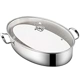 Der Fischpochierer wird komplett mit einem Glasdeckel, einer Keramikplatte und einem Dampfrost geliefert.