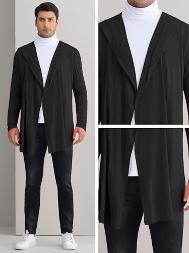 Lars Amadeus Hooded Cardigan for Men's Lightweight Shawl Collar Long Sleeves Open Front Draped Cardigans4