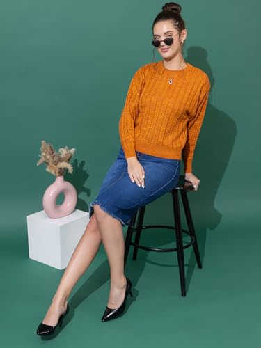 Image of Women's Cable Knit Woolen Pullover | Full Sleeve Round Neck Winterwear | Soft & Stylish Warm Sweater for Girls & Ladies