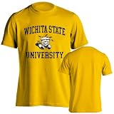 Sport Your Gear Wichita State Shockers Officially Licensed Distressed Retro Logo Short Sleeve T-Shirt Game Day Tee Spirit Wear Fan Gear Apparel, Gold, Large