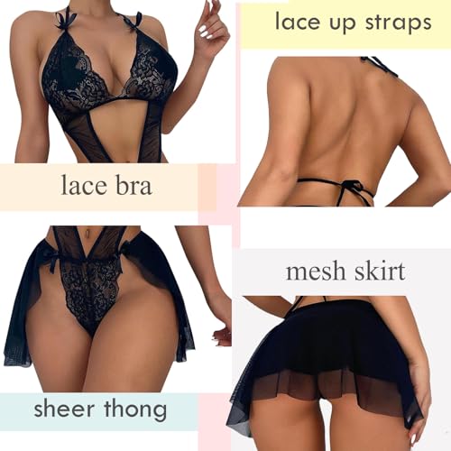 MIZSPISE Tenue Sexy Nuisette Femme Dentelle Body Hot Dos Nu Lingerie L – vue 5