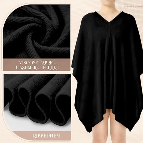 Hercicy Women Ponchos Sweater Solid Knit Versatile Lightweight Shawl Wrap Scarf Cape Poncho Accessories for Women3