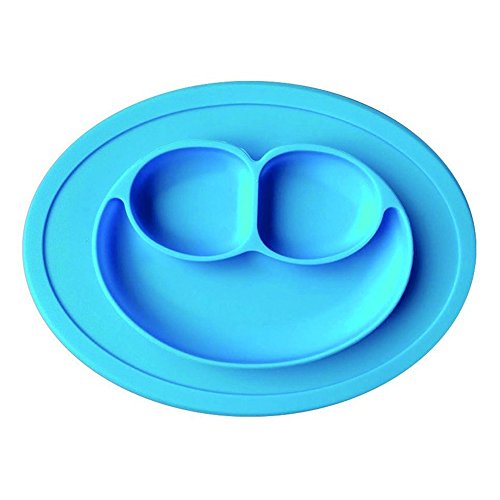 Baby Silicone Suction Placemat + Plates - Food Feeding Divided Mat for Kids and Toddlers Fits Most Highchair Trays - Easily Wipe Clean - Dishwasher and Microwave Safe (Blue+Green)