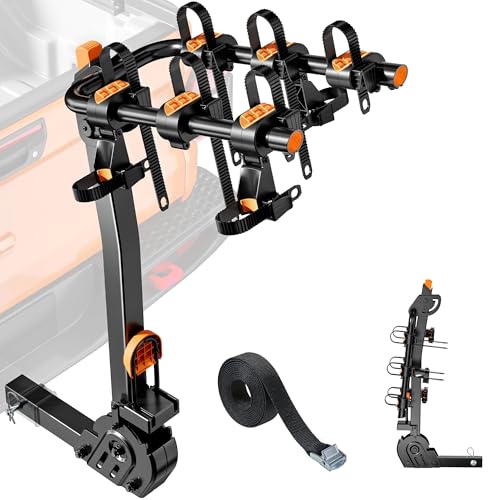 monTEK Premier Locking Quick Release 3-Bike Rack for Cars, Trucks, SUVs with 2” Hitch, Quick Foldable & Tiltable Bike Rack Hitch,3mm Thick Heavy-Duty Steel Frame&High-Secure Straps Hitch Bike Rack