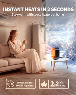 Space Heater, Portable Small Heaters for Indoor Use, Electric Desk Heater with Overheat and Tip-Over Protection, Mini Personal Heaters for Home Office Workspace, Black