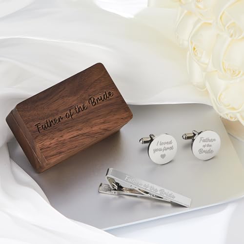 Image of Colingmill Father of the Bride Gift Dad of the Bridegroom Cufflinks Tie Clip Set with Engraved Wood Gift Box for Dad