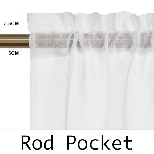 KGORGE Scheibengardinen Modern Küche Gardine Weiß Transparent Gardinen Bistro Kurz Fenster B 90 x H 50 cm 2er Set Fenstergardinen mit Stangedurchzug Kurzgardinen für Küchenfenster/Schrank/Wohnwagen