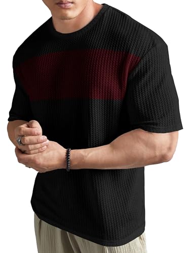 T-shirt motif de blocs de couleurs coupe oversize et épaules dénudées pour homme moderne