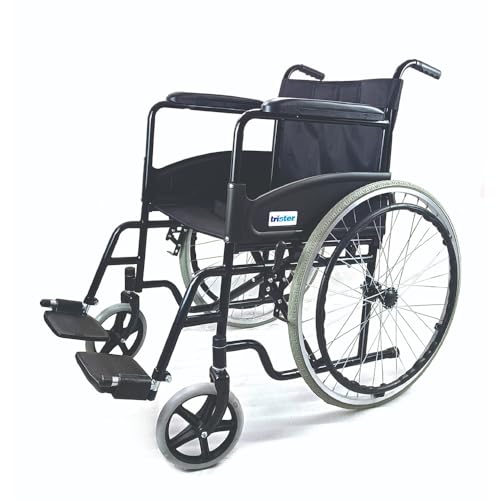Trister Basic Manual Wheelchair 20Inch Seat (TS 901WC20S) PowderCoated Steel Frame Foldable Design Solid Rear Wheels Comfortable Fabric Seat Adult Mobility Wheelchair