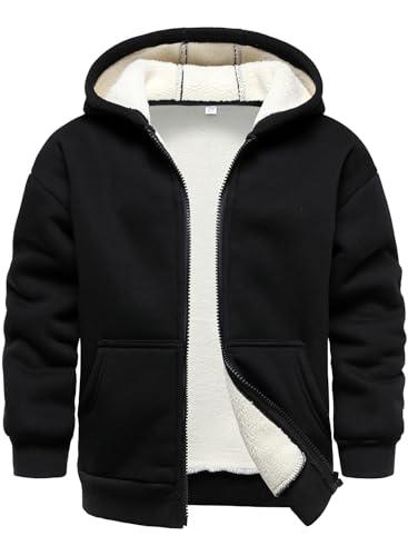 HOOD CREW Unisex Boys Girls Fleece Jacket Hoodie Warm Sherpa Lined Zip Up Hooded Sweatshirts Kids Winter Jacket Coats