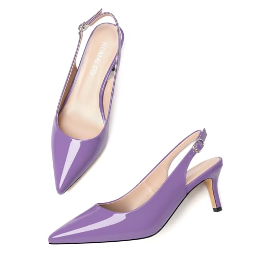 Image of NUMALEO Slingback Heels for Women Pointed Close Toe Kitten Heels Patent Pumps Dress Party Comfy Heeled Sandals Stiletto 2.5 Inch Dress Shoes
