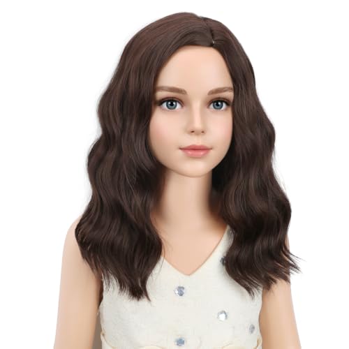 Image of PATTNIUM Kids Dark Brown Wig Girls Short Curly Wavy Brown Wig Child Mixed Brown Wig Cosplay Party Heat Resistant Synthetic Hair Wig
