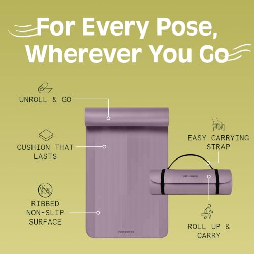 Image of Retrospec Solana Yoga Mat Thick 1 /2in Non-Slip Workout Mat with Nylon Strap - 72x24in Exercise Mat for Pilates, Stretching & Fitness - BPA Free, Easy Clean