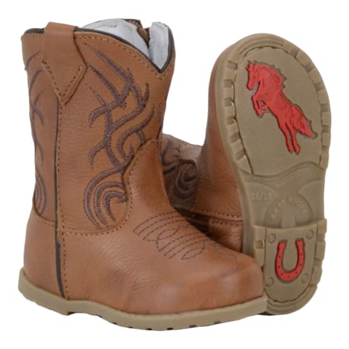 King USA Texas Real leather Western Boots - Infant Toddler Boys Girls Cowboy Cowgirl Zipper Boots with Rubber Soles