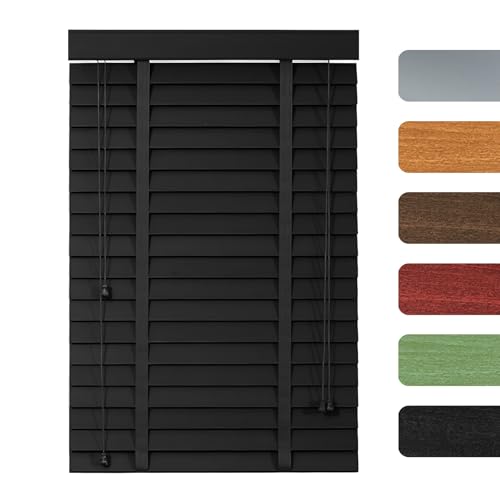 Genérico Persiana Veneciana De Madera, Persianas Horizontales Opacas, 20 35 45 60 85 95 105 125 160cm Cortinas De Privacidad Lamas De 50mm Estores De Parasol para Hogar Oficina(Negro)