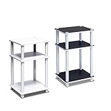Furinno Just 3-Tier Turn-N-Tube End Table / Side Table / Night Stand / Bedside Table with Plastic Poles, 1-Pack, White(Espresso)/White