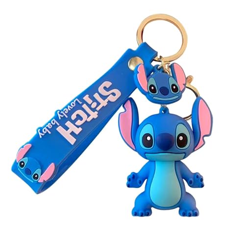 1 PCS Stitc Porte Clef,Anime Cartoon Porte Cle,Mignon Porte-Clés en Silicone,Cadeau Commémoratif pour Filles et Garçons, Décoration de Porte-clés Portable pour Enfants（bleu
