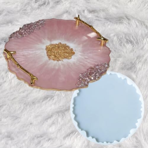 Image of R H LIFESTYLE Silicone Moulds Round Agate Coaster Mould for Resin Art Epoxy Casting Mould Tray Clock Photo Frame Mold Resin Coaster Mould 12 Inch